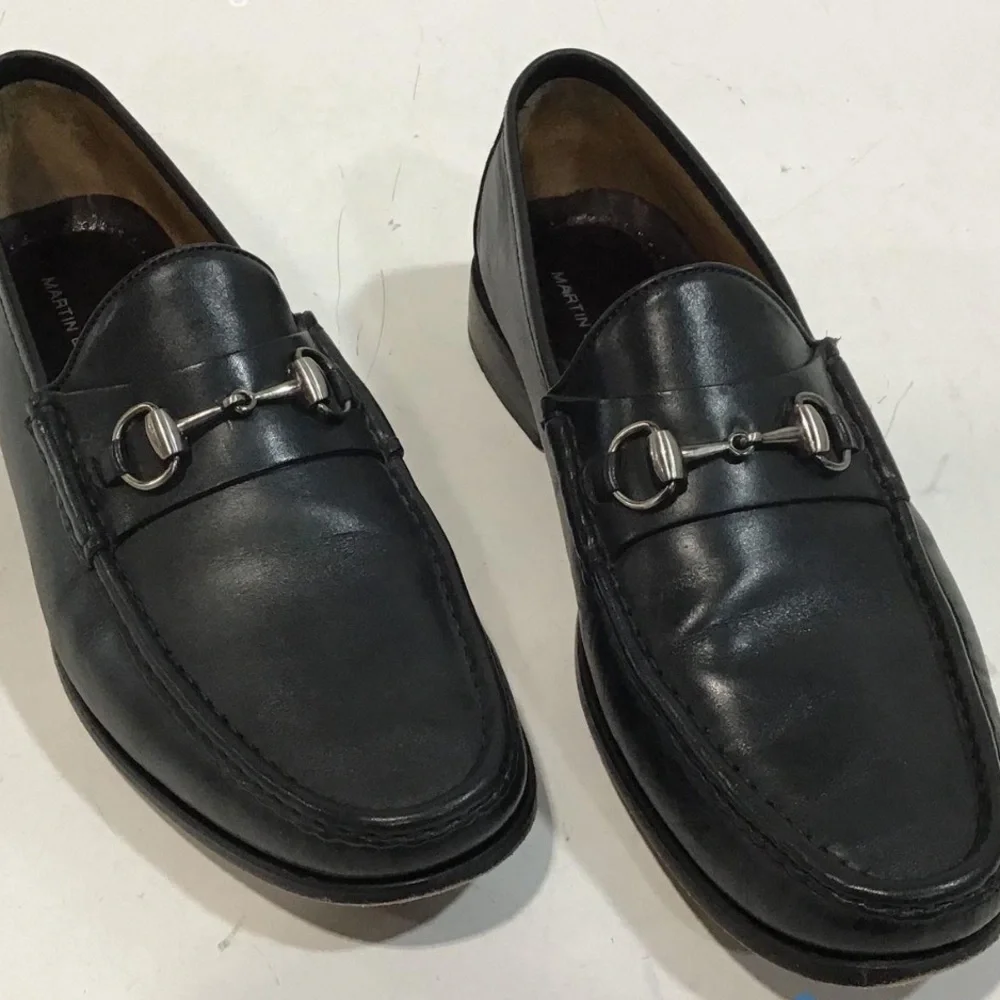 Men's Martin Dingman Addison Black Leather Horse Bit Loafers Size 10M